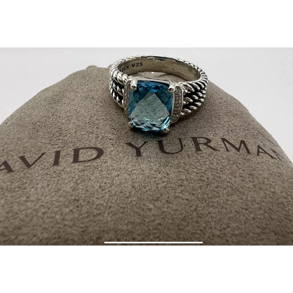 🌼DAVID YURMAN Silver Blue Topaz Diamond Petite Wheaton Size 7